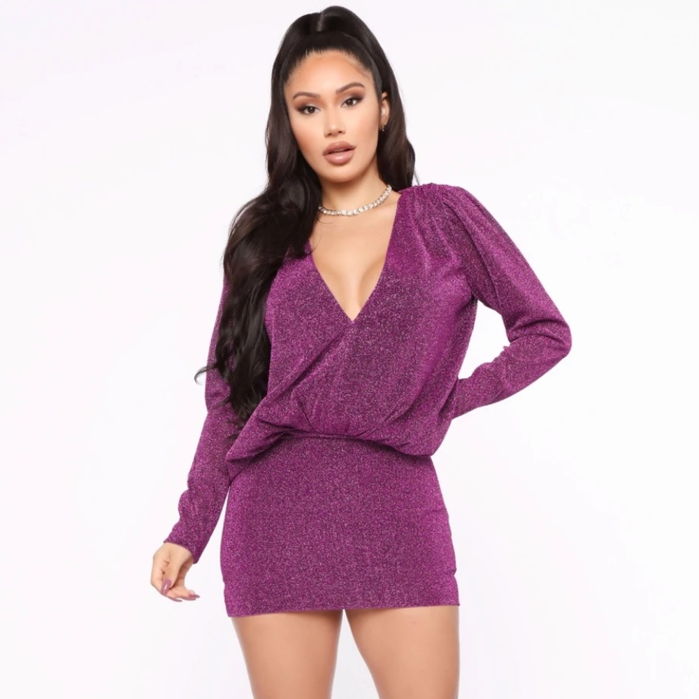 NWT Fashion Nova XS Sparkle Mini Dress Purple